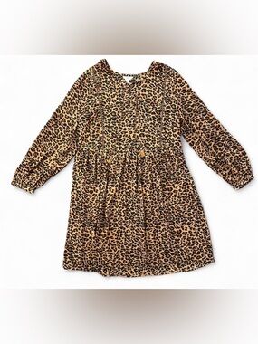 Time and Tru Leopard Print Long Sleeve Dress - Brown and Black